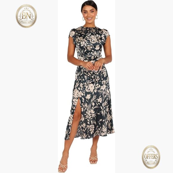 Polyester Midi Dress with Button Detail and Invisible Zip